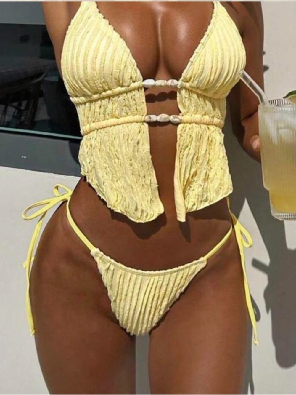 Yellow Ribbed Two-Piece Bikini Set